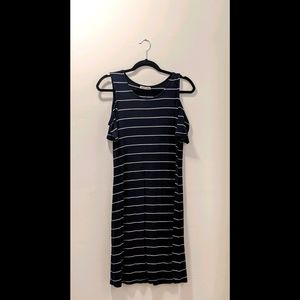 Off the shoulder striped dress.